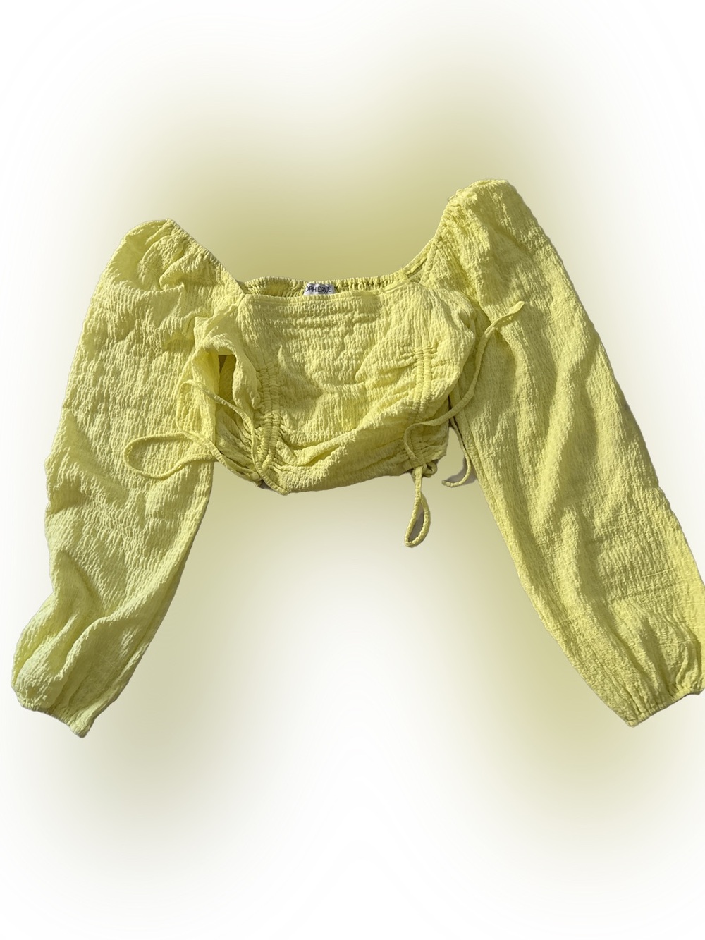 Sophie Rue Yellow Smocked Puff-Sleeve Crop Top